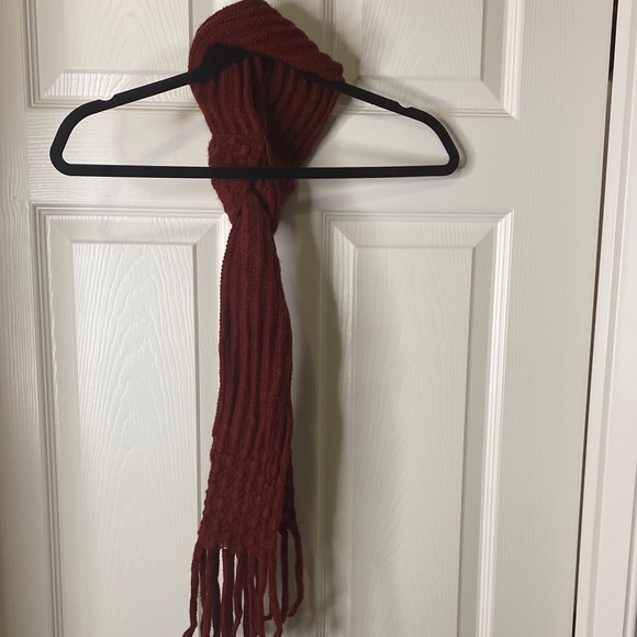 Red Knit Scarf with Fringe - Picture 3 of 3